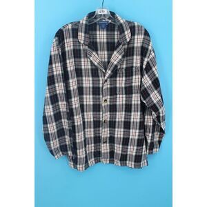 PENDLETON MENS L WHITE NAVY FLANNEL PLAID PAJAMA TOP SHIRT
